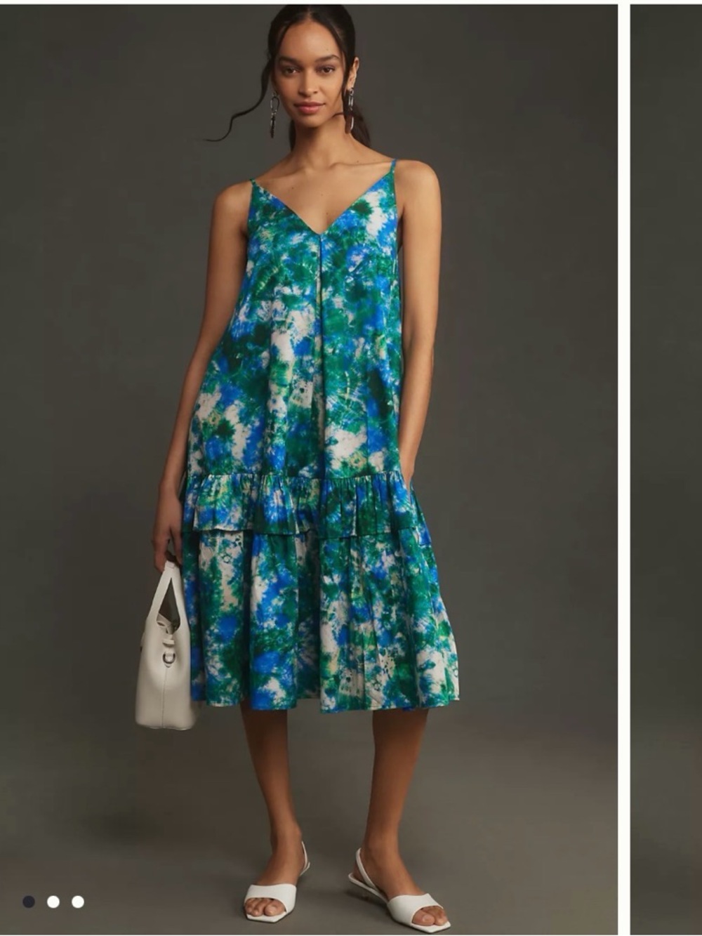 New Corey Lynn Calter L Blue and Green V-Neck Tiered Midi Dress Wedding Summer